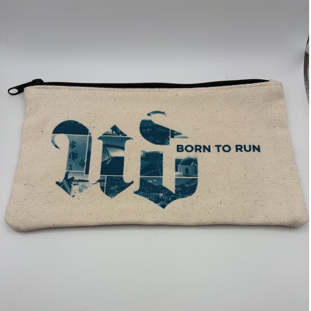Urban Decay Born To Run Canvas Makeup Bag Cream Zipper Pouch Travel Case 9x5